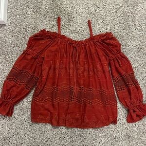 BCBGMaxazria off the shoulder top,embroidery on the sleeves and body.Like new,M.
